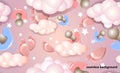 Cute background with nipples, clouds and baby feet. Seamless pattern Royalty Free Stock Photo